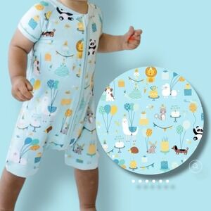 Little Sleepies | Play Blue Party Animals‎ Shorty Bamboo Zippy Size 2T NWT